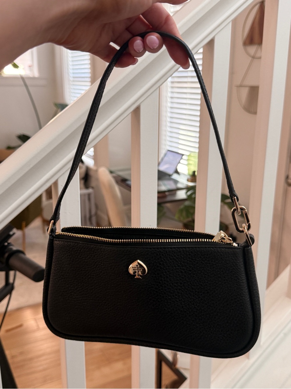 kate spade Black Pebbled Leather Mini Shoulder Pouch with Gold Spade Hardware - Picture 3 of 7